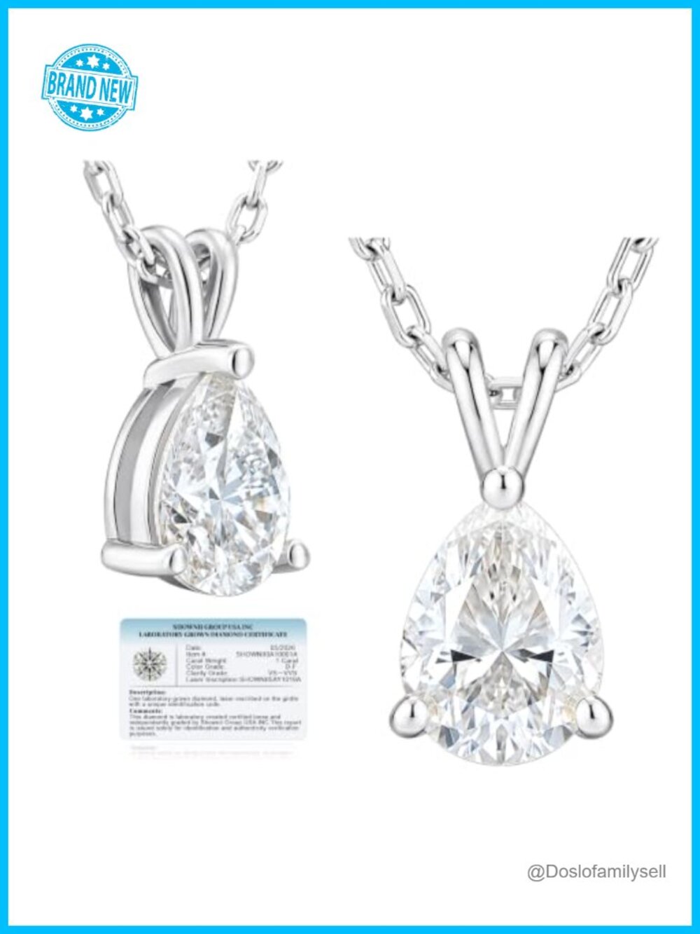 1CT Pear Cut Lab Grown Diamond Solitaire Pendant Necklace in 14k Gold Plated